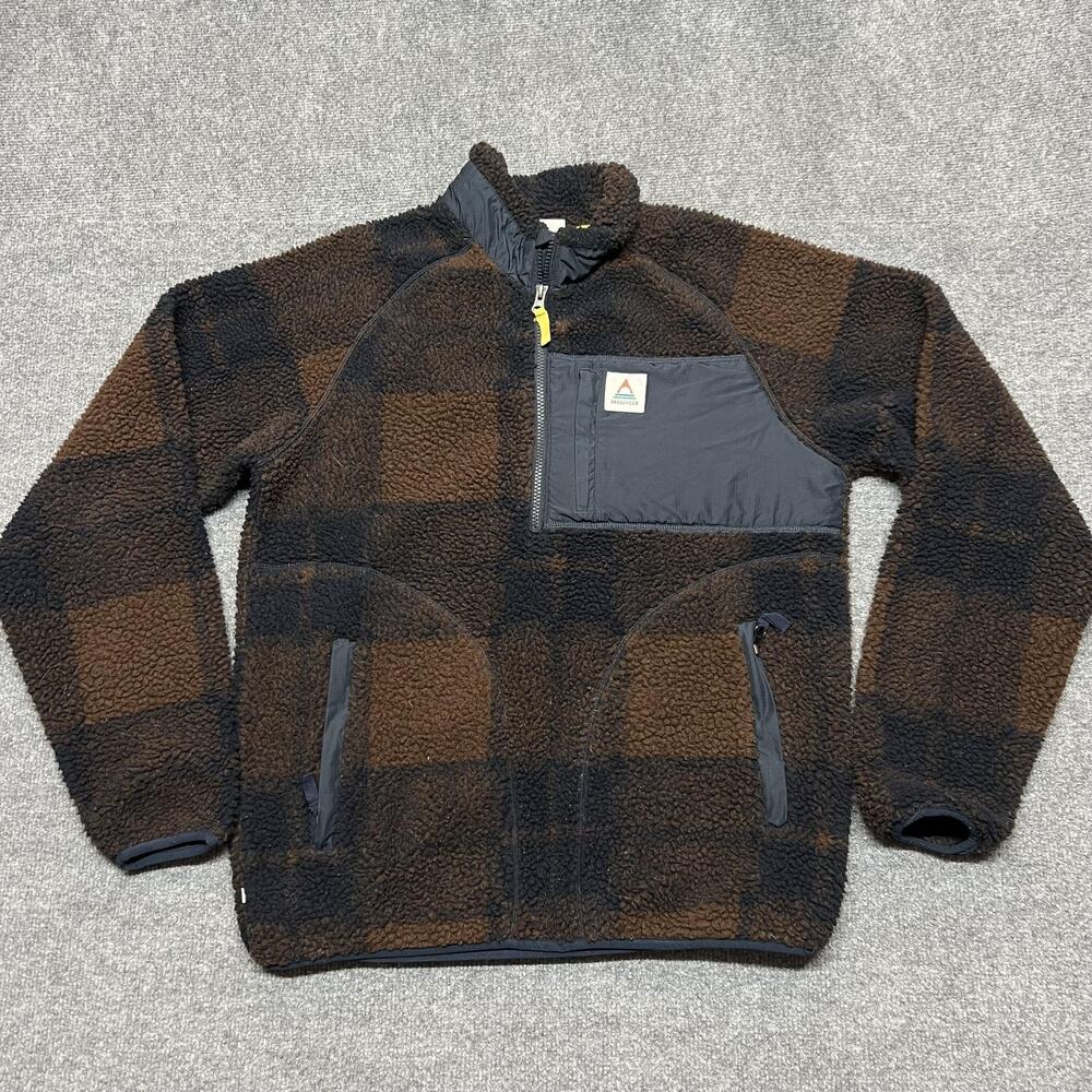 Passenger Jacket Mens Small Brown Plaid Fleece 1/4 Zip Pullover Outdoor Hiking